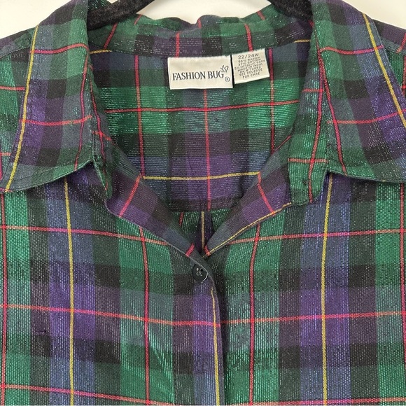 Fashion Bug Women’s Button Up Top Plus Size 22/24W Metallic Plaid Holiday Party - Picture 5 of 6